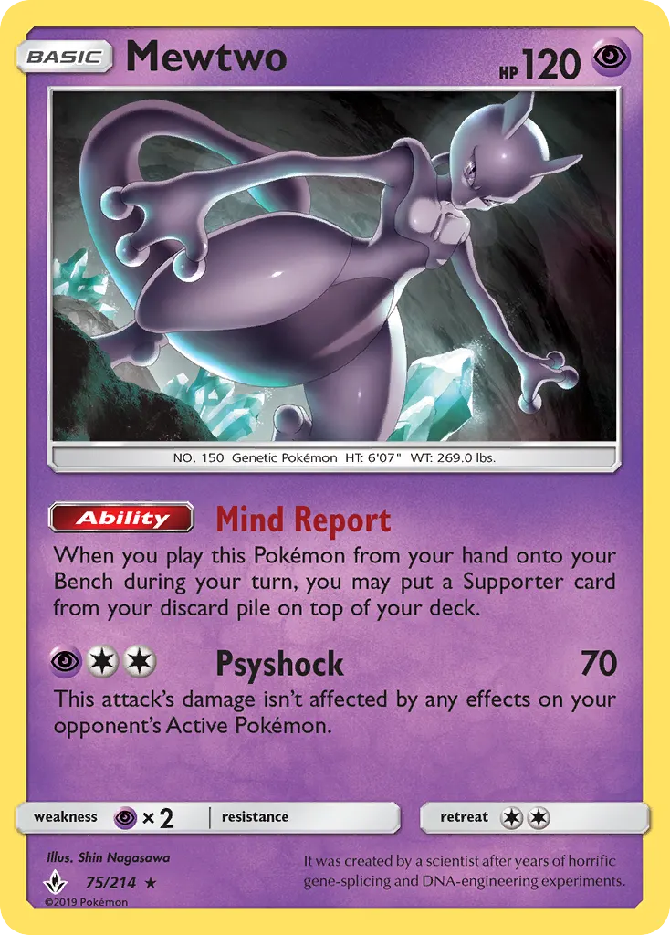 Mewtwo — Unbroken Bonds 75 Pokémon card