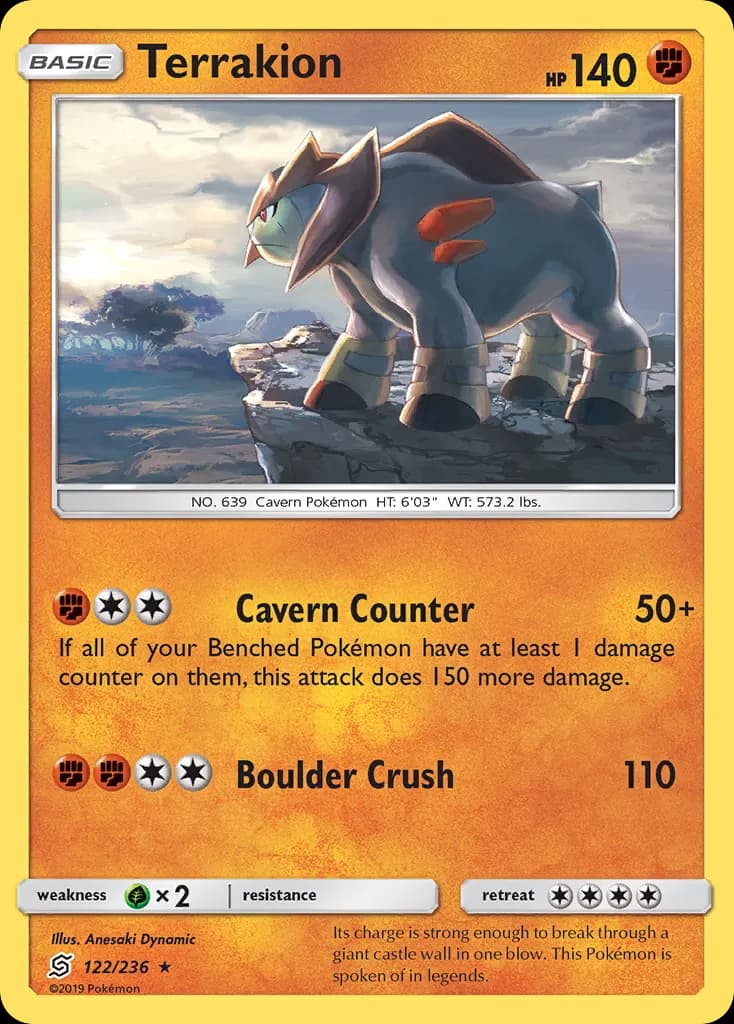 Terrakion — Unified Minds 122 Pokémon card