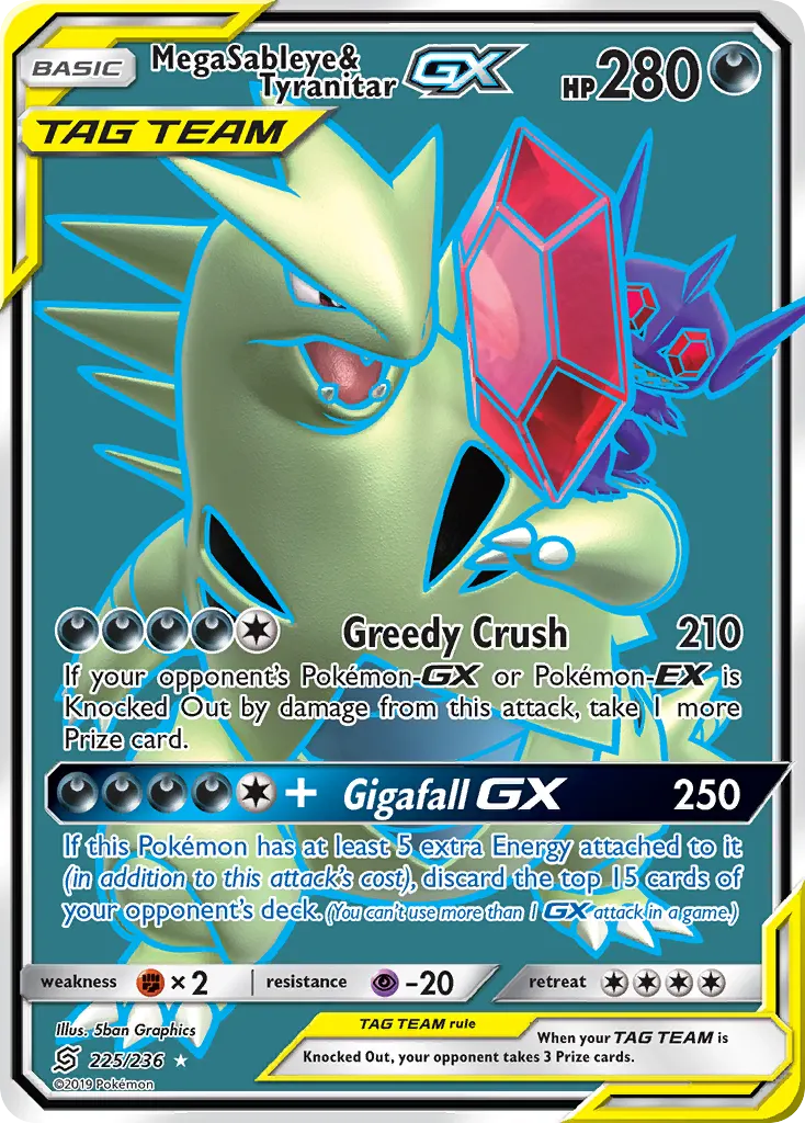 Mega Sableye & Tyranitar-GX — Unified Minds 225 Pokémon card