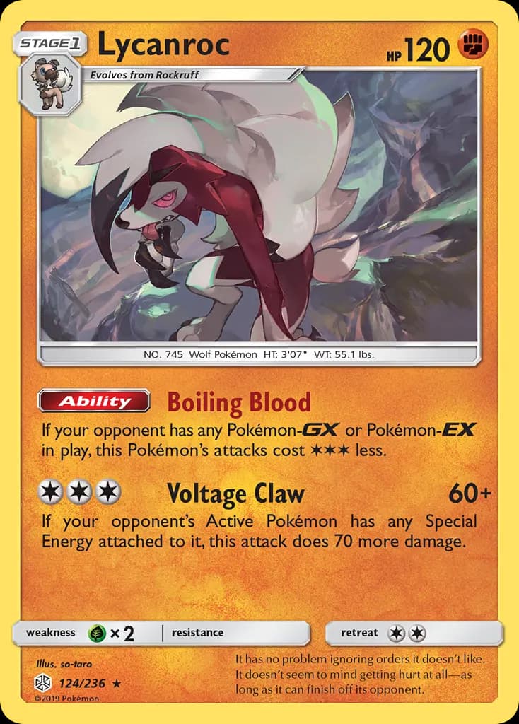 Lycanroc — Cosmic Eclipse 124 Pokémon card