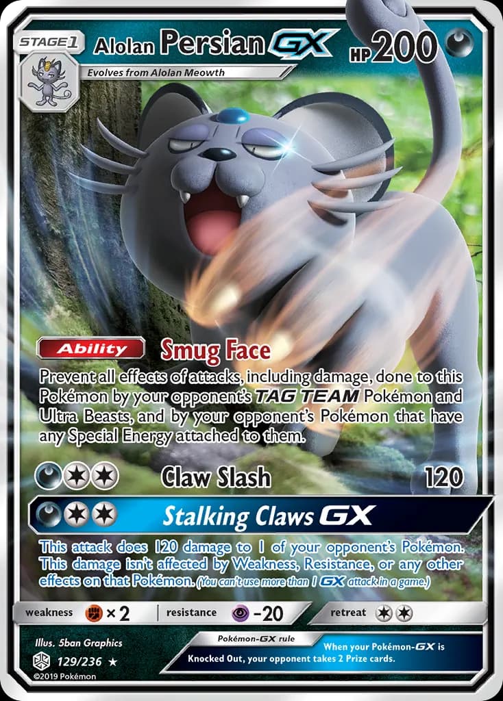 Alolan Persian-GX — Cosmic Eclipse 129 Pokémon card