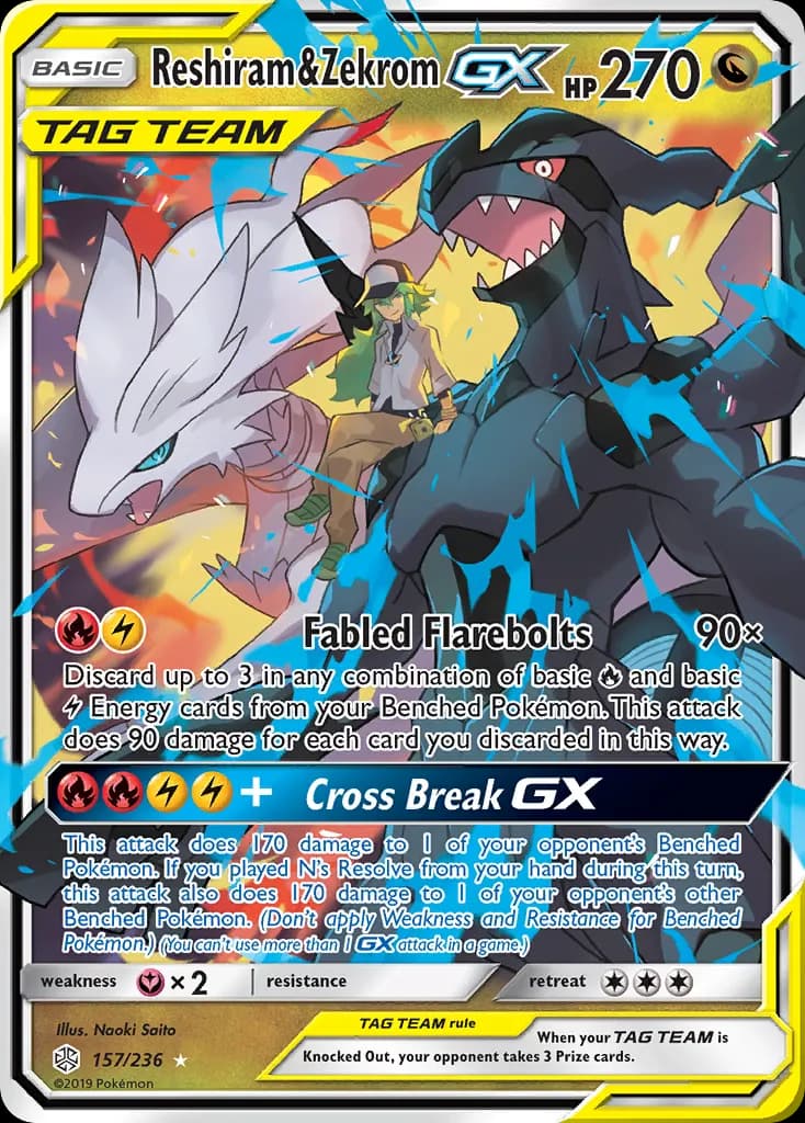 Reshiram & Zekrom-GX — Cosmic Eclipse 157 Pokémon card
