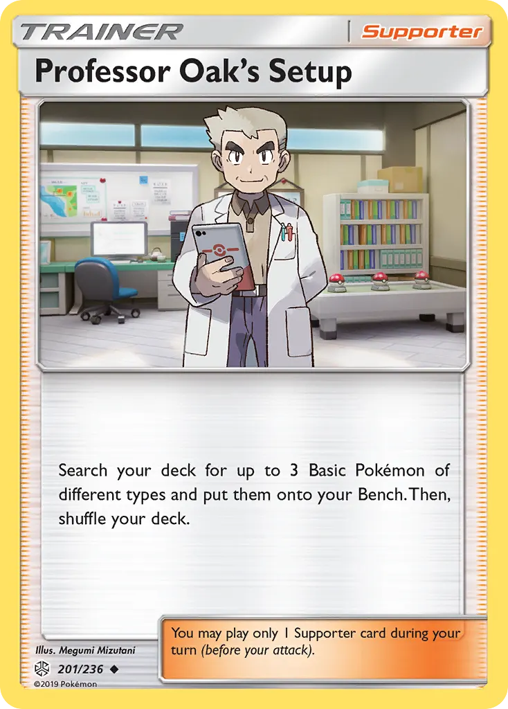 Professor Oak's Setup — Cosmic Eclipse 201 Pokémon card