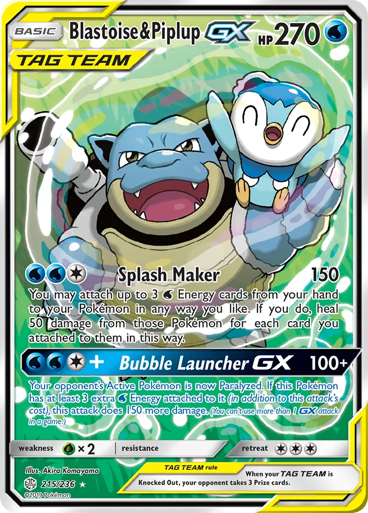 Blastoise & Piplup-GX — Cosmic Eclipse 215 Pokémon card