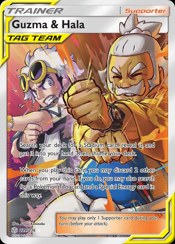 Guzma & Hala — Cosmic Eclipse 229 Pokémon card