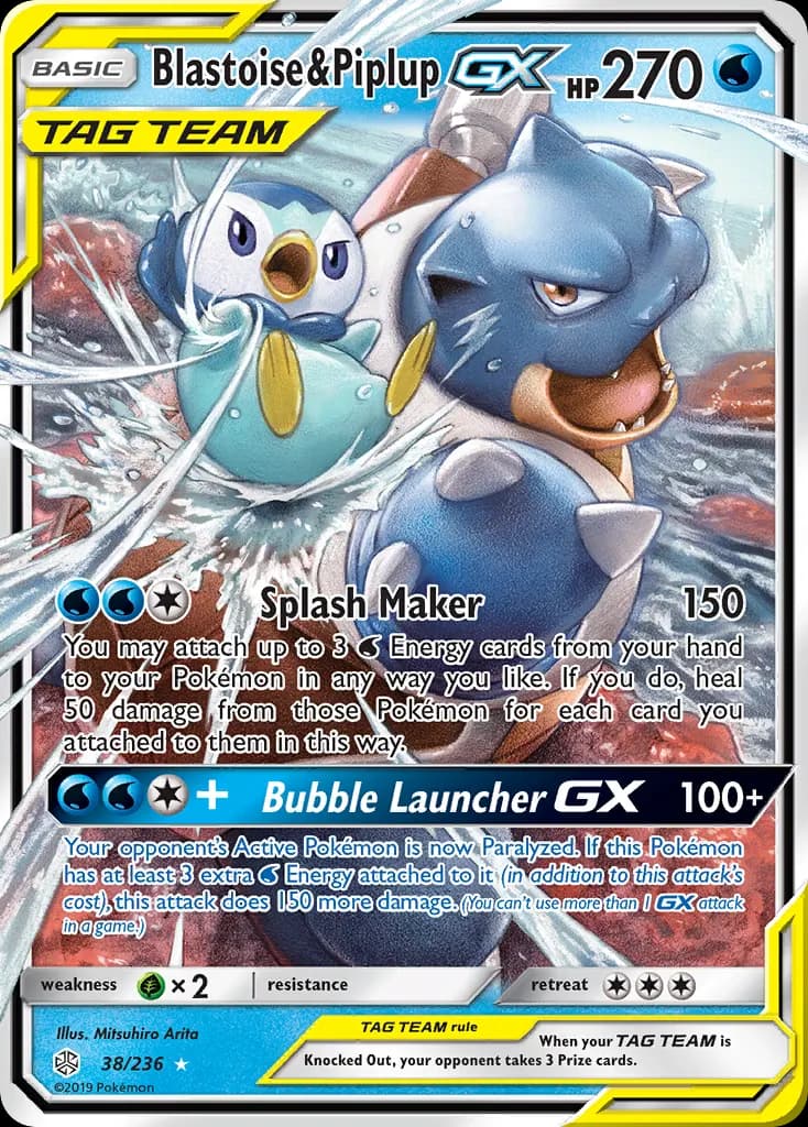 Blastoise & Piplup-GX — Cosmic Eclipse 38 Pokémon card