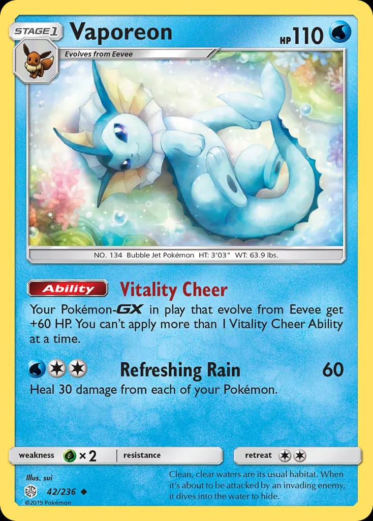 Vaporeon — Cosmic Eclipse 42 Pokémon card