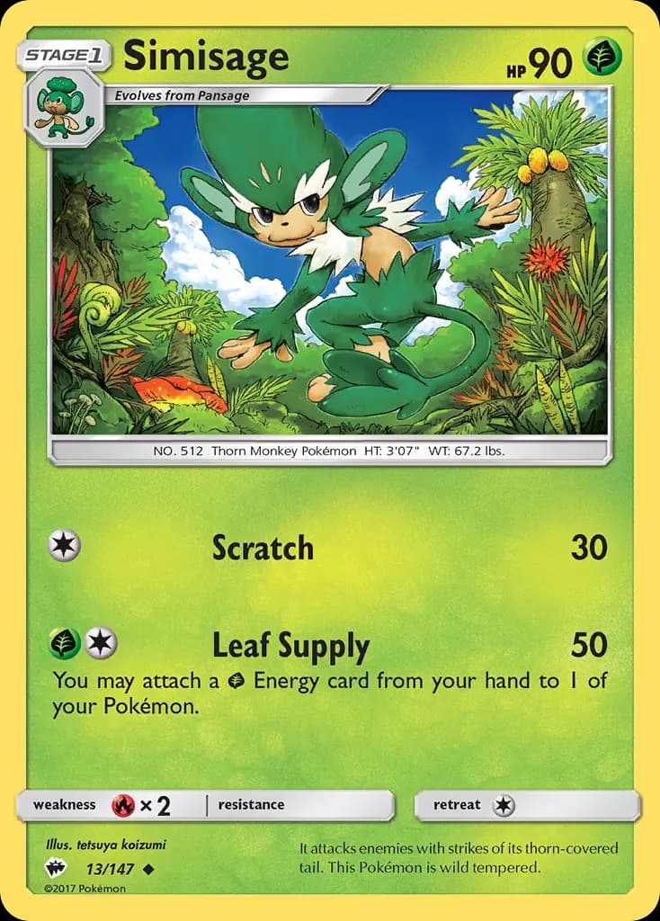 Simisage — Burning Shadows 13 Pokémon card