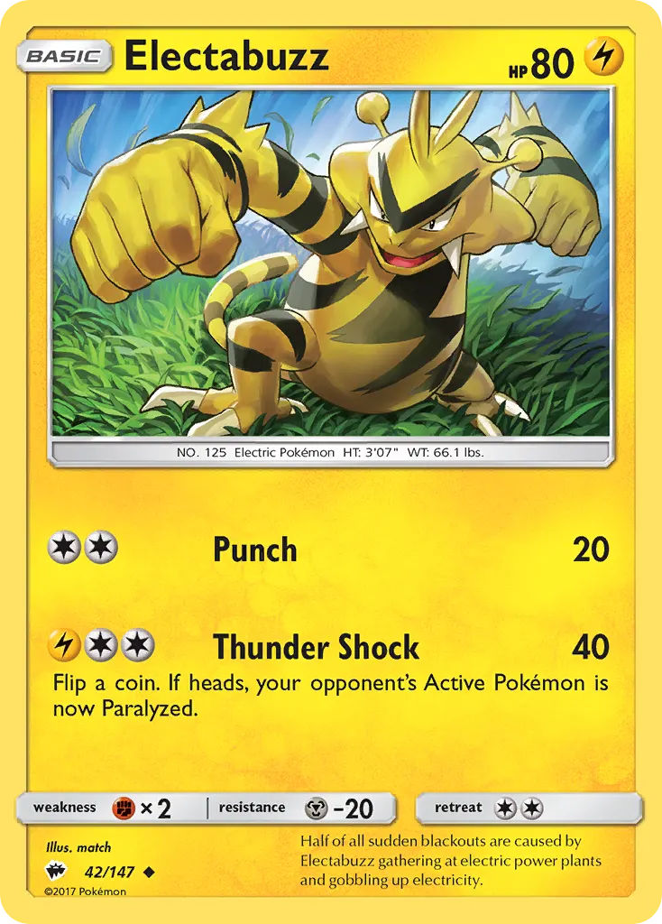Electabuzz — Burning Shadows 42 Pokémon card