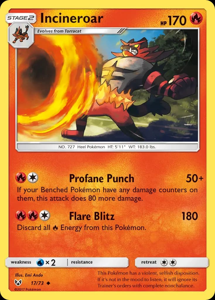 Incineroar — Shining Legends 17 Pokémon card