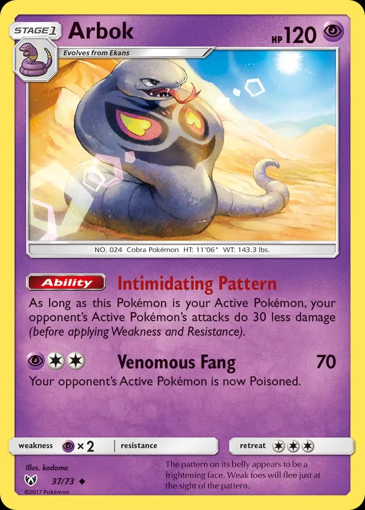 Arbok — Shining Legends 37 Pokémon card
