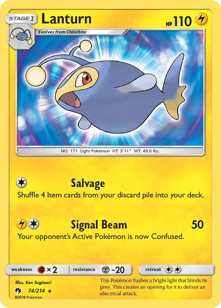 Lanturn — Lost Thunder 74 Pokémon card