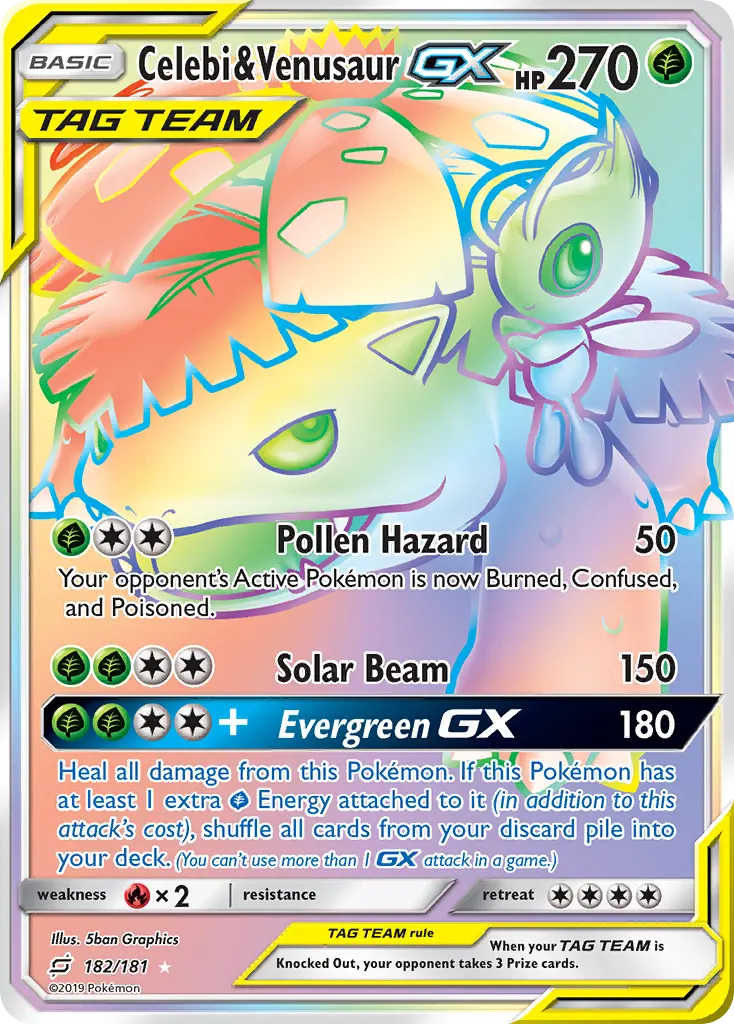 Celebi & Venusaur-GX — Team Up 182 Pokémon card