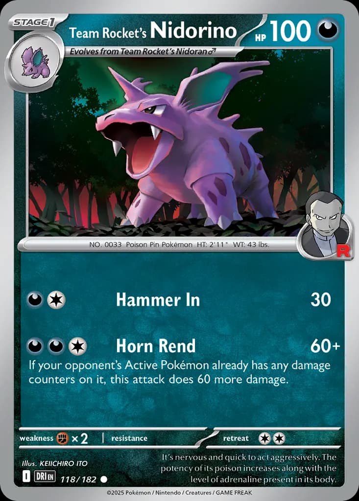 Team Rocket's Nidorino — Destined Rivals 118 Pokémon card