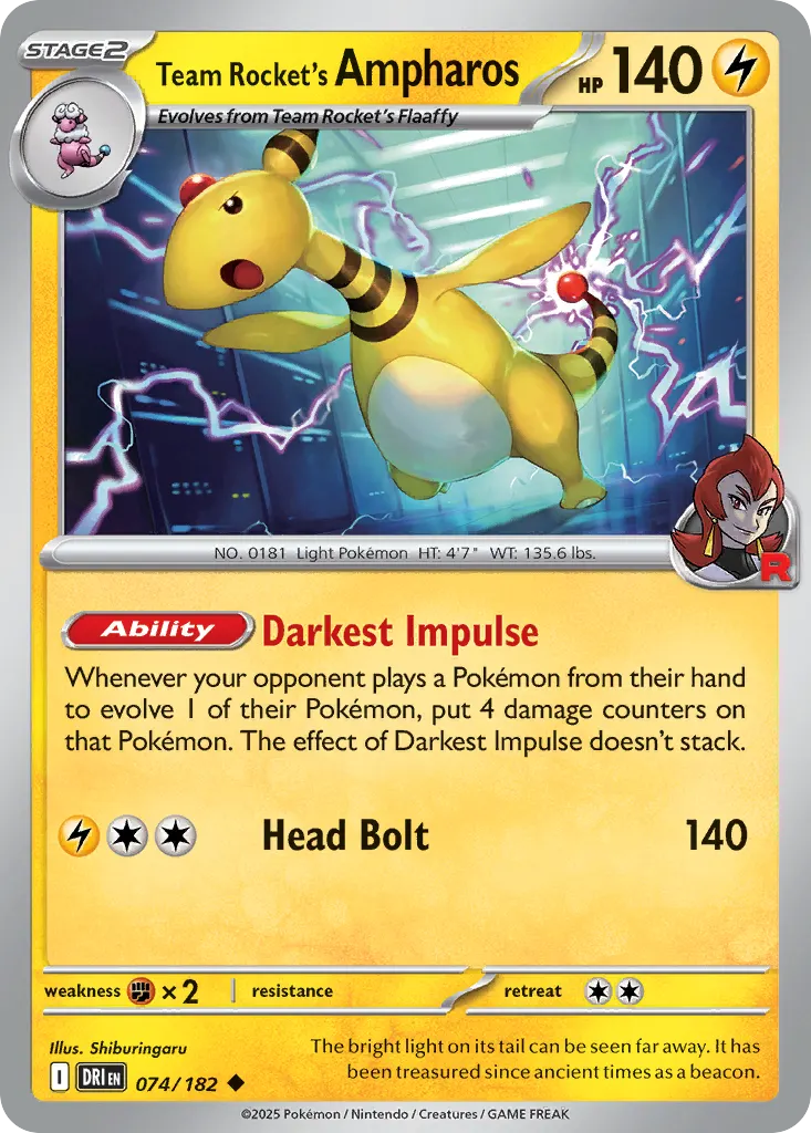 Team Rocket's Ampharos — Destined Rivals 74 Pokémon card