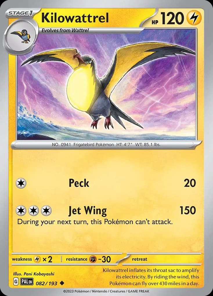 Kilowattrel — Paldea Evolved 82 Pokémon card