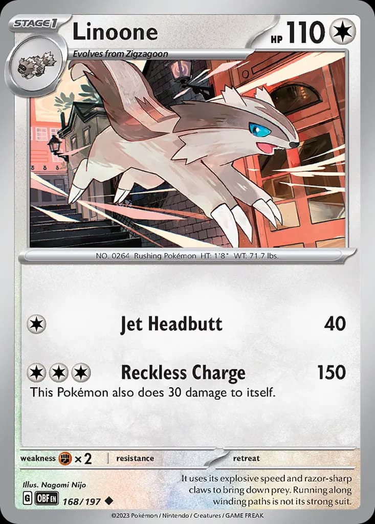 Linoone — Obsidian Flames 168 Pokémon card