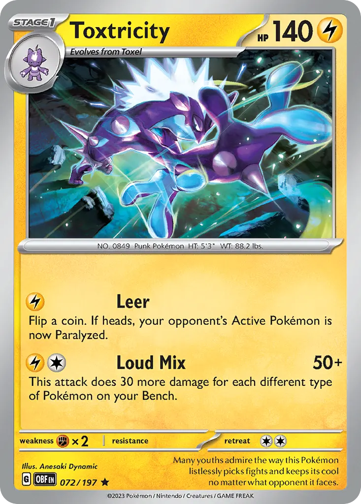 Toxtricity — Obsidian Flames 72 Pokémon card