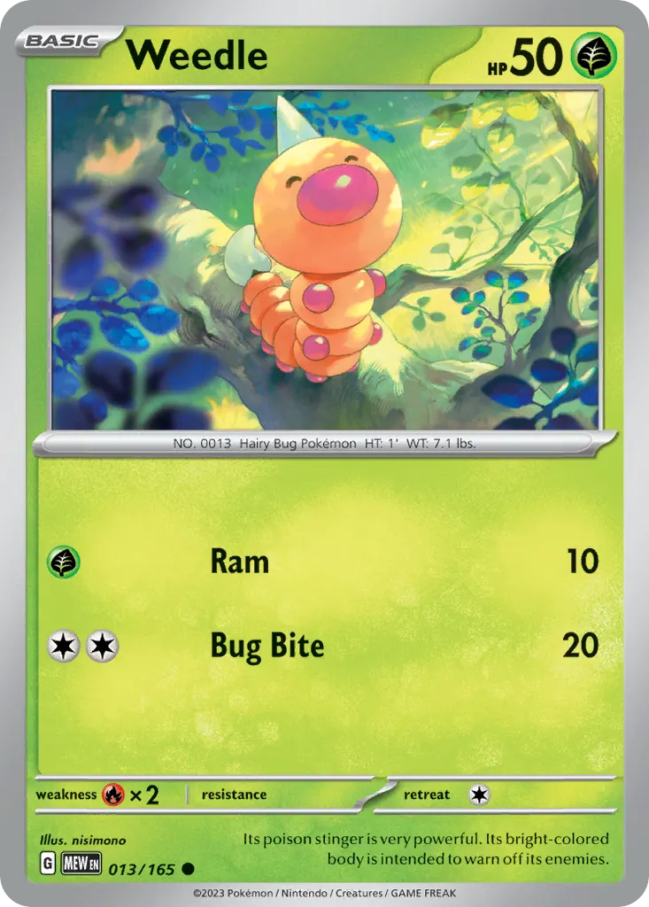 Weedle — 151 13 Pokémon card