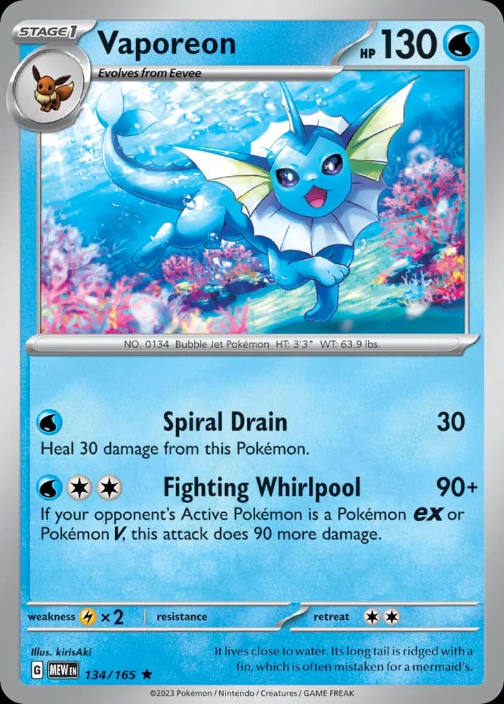 Vaporeon — 151 134 Pokémon card