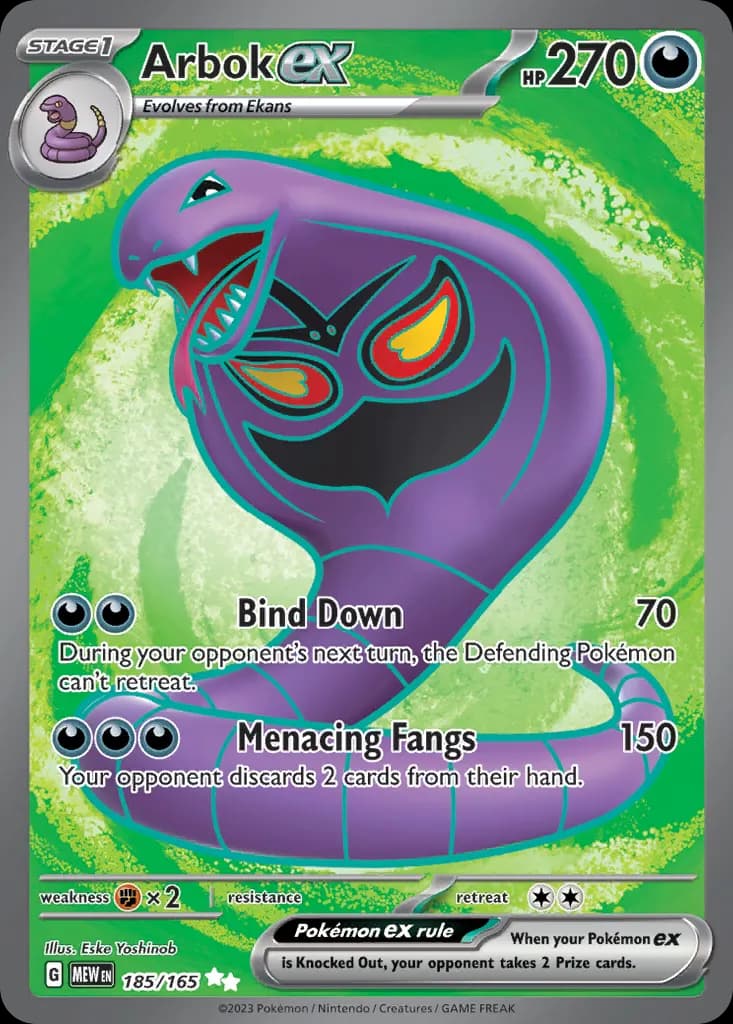 Arbok ex — 151 185 Pokémon card