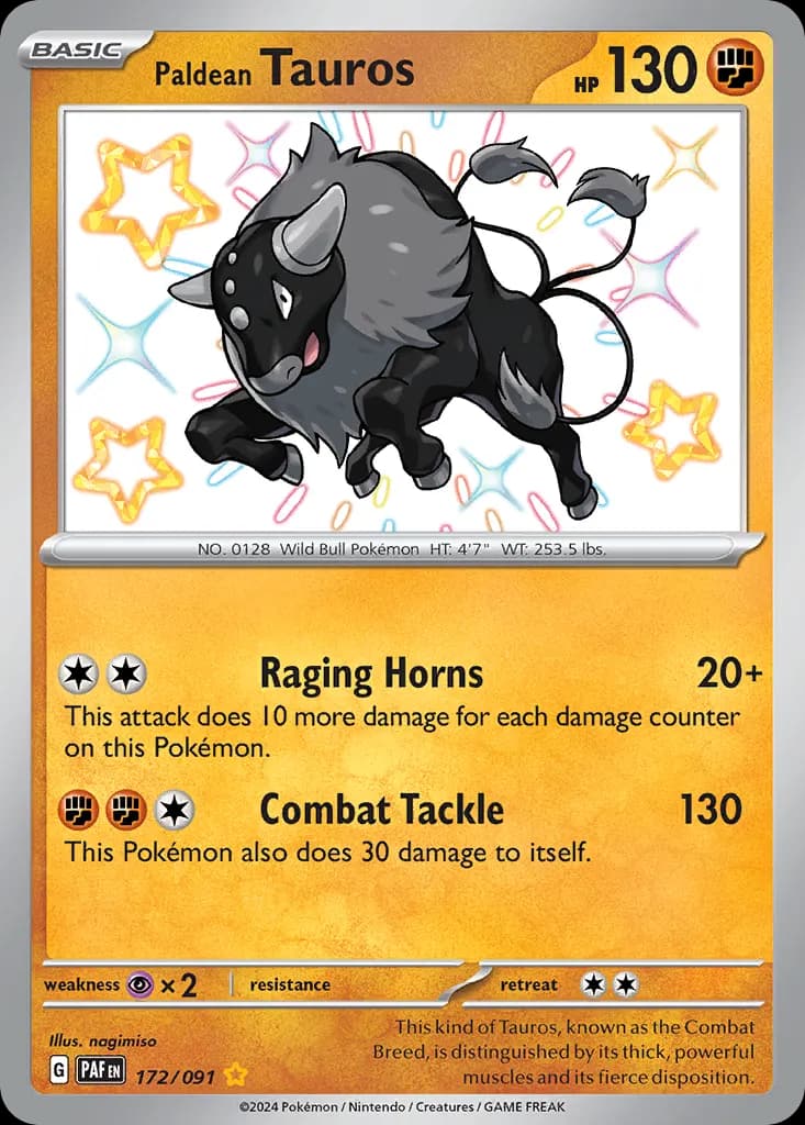 Paldean Tauros — Paldean Fates 172 Pokémon card