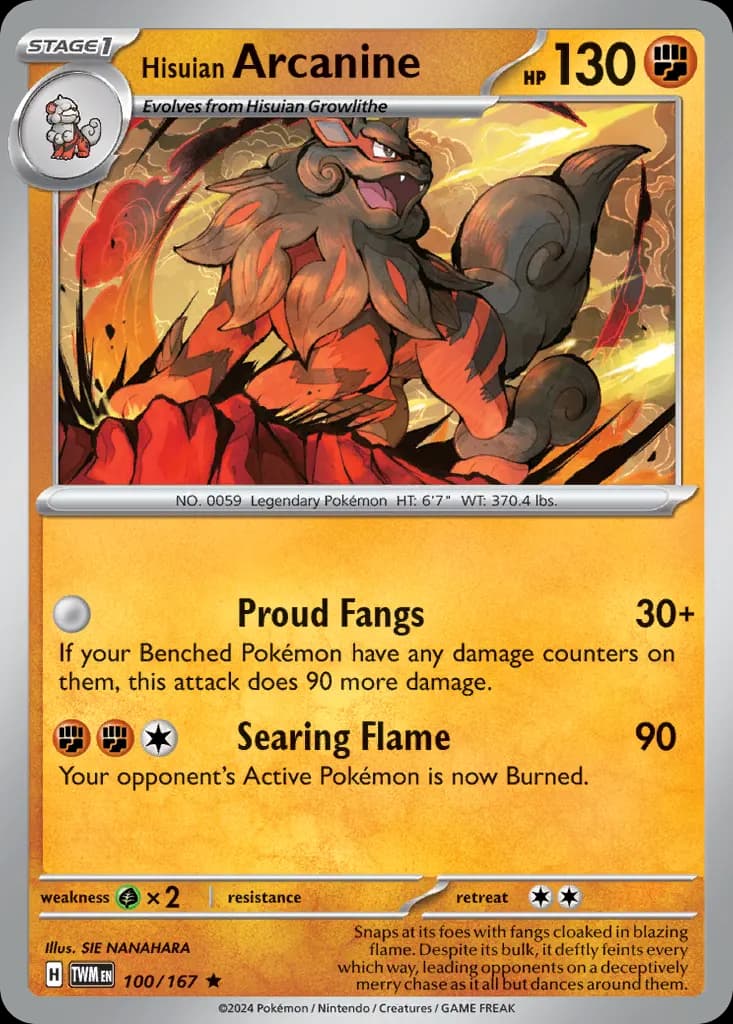 Hisuian Arcanine — Twilight Masquerade 100 Pokémon card