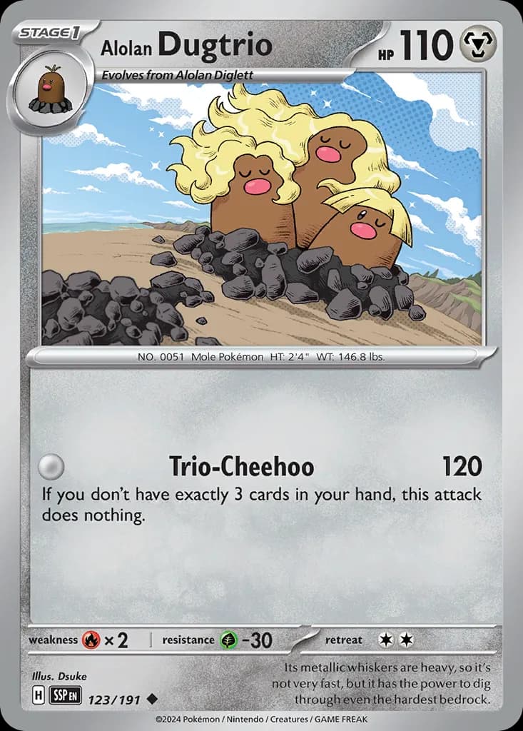 Alolan Dugtrio — Surging Sparks 123 Pokémon card