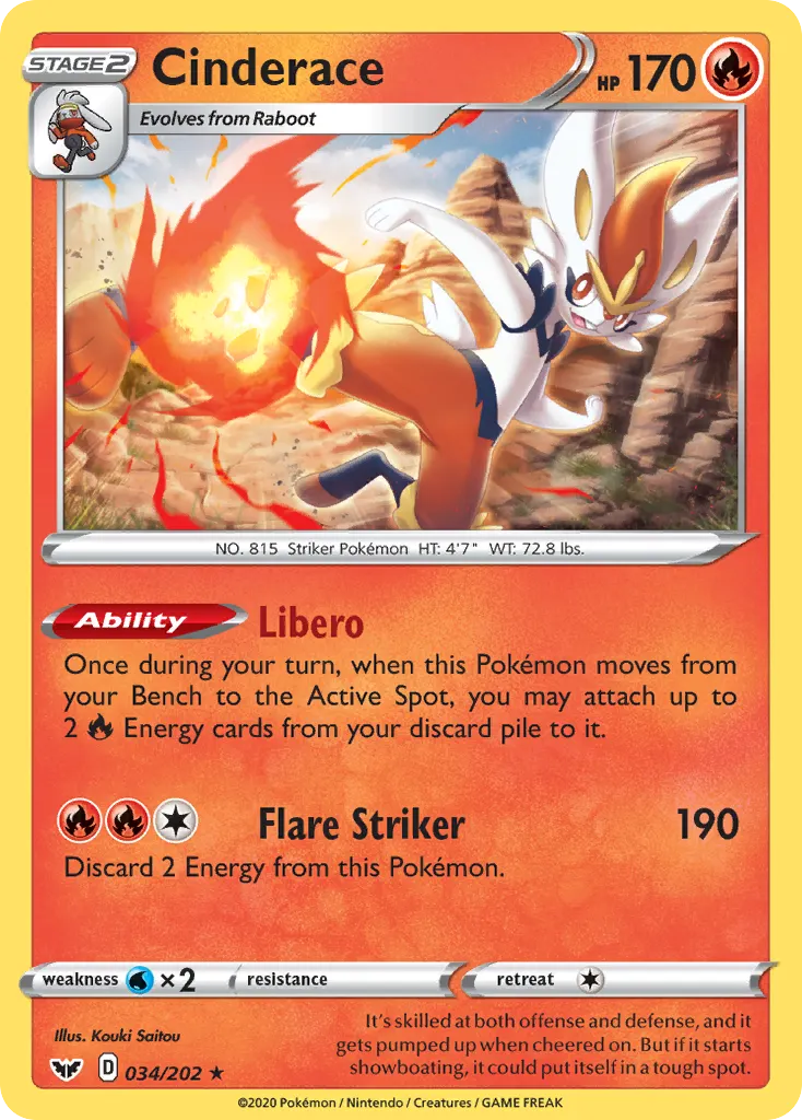 Cinderace — Sword & Shield 34 Pokémon card
