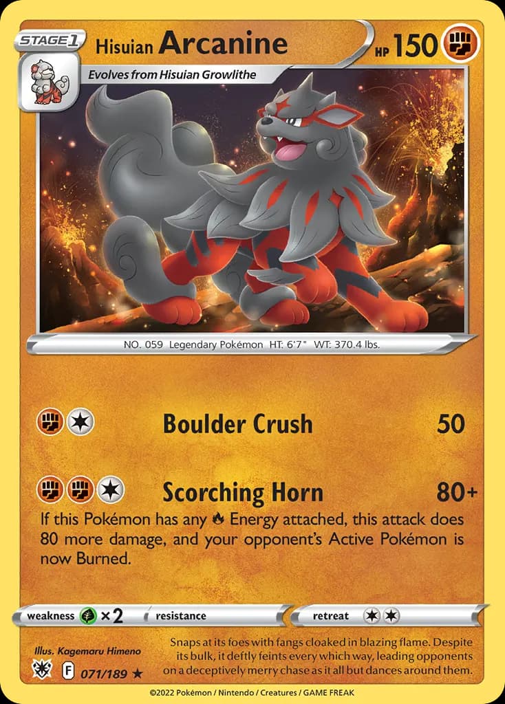 Hisuian Arcanine — Astral Radiance 71 Pokémon card