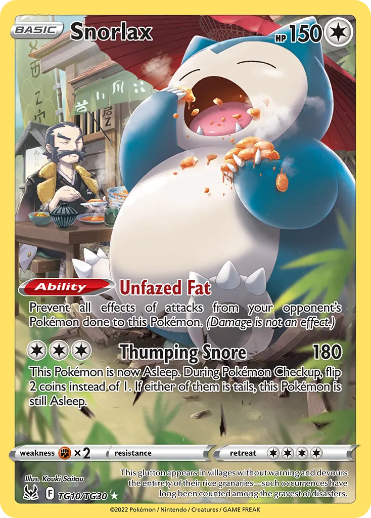 Snorlax — Origen Perdido Galería de Entrenador TG10 Spanish Pokémon card