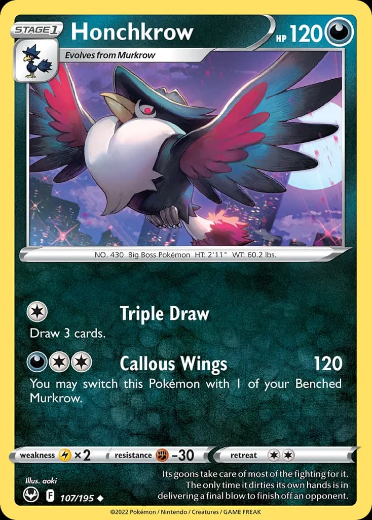 Honchkrow — Silver Tempest 107 Pokémon card