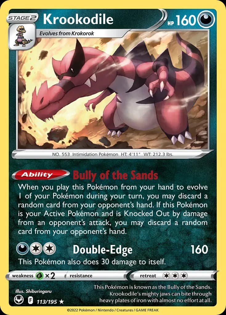 Krookodile — Silver Tempest 113 Pokémon card