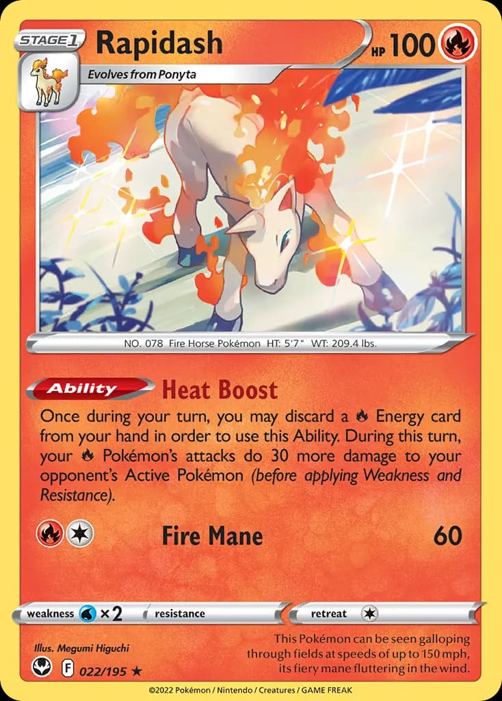 Rapidash — Silver Tempest 22 Pokémon card