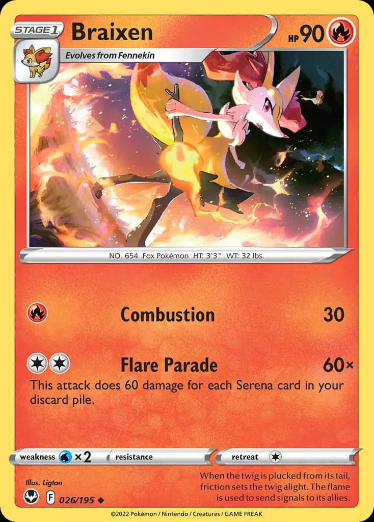 Braixen — Silver Tempest 26 Pokémon card