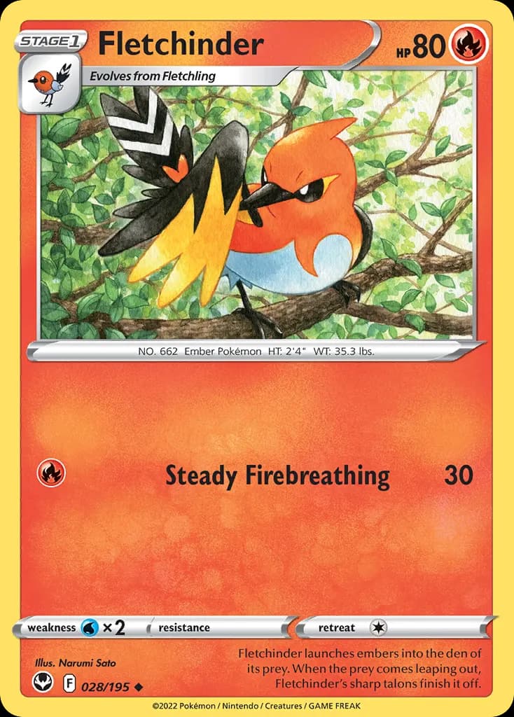 Fletchinder — Silver Tempest 28 Pokémon card