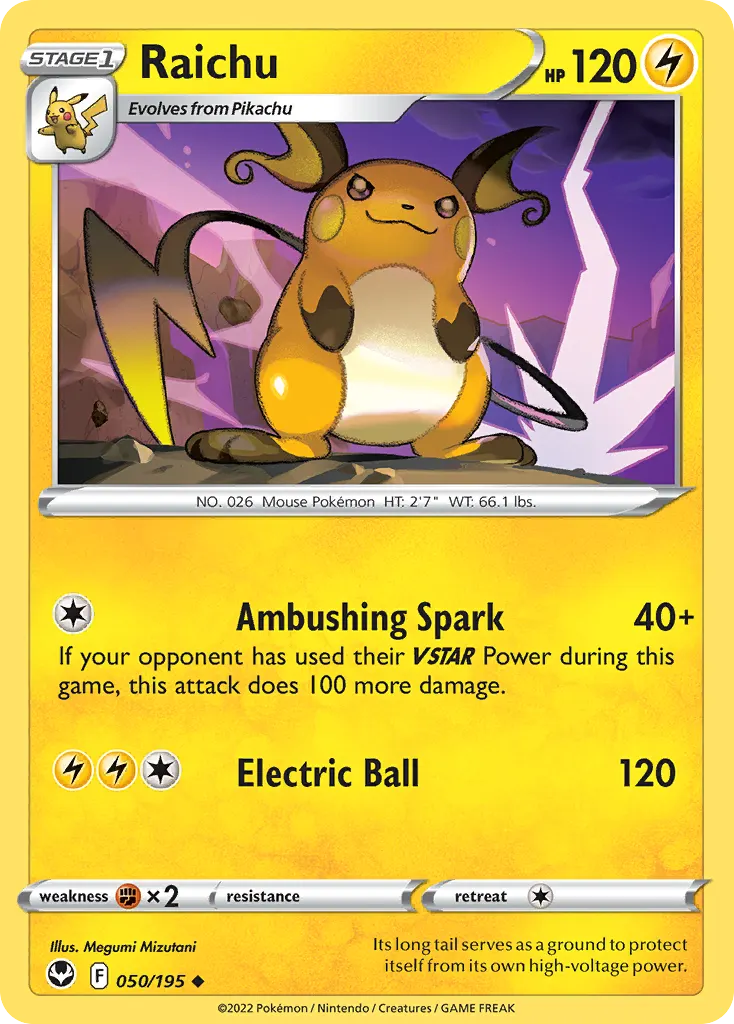 Raichu — Silver Tempest 50 Pokémon card