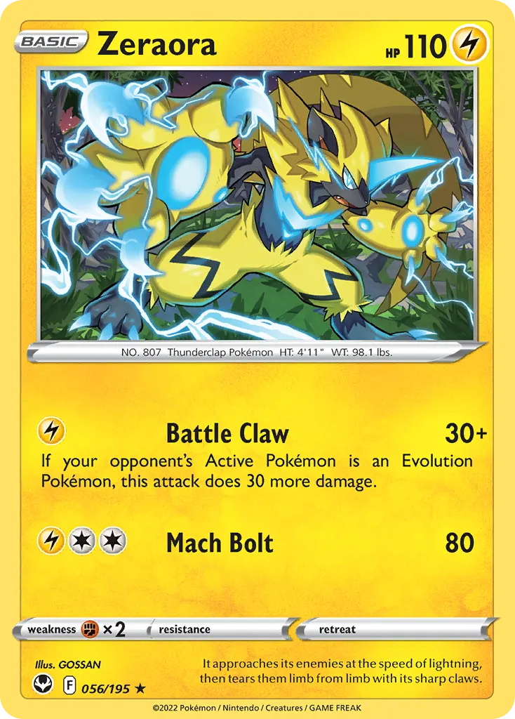 Zeraora — Silver Tempest 56 Pokémon card