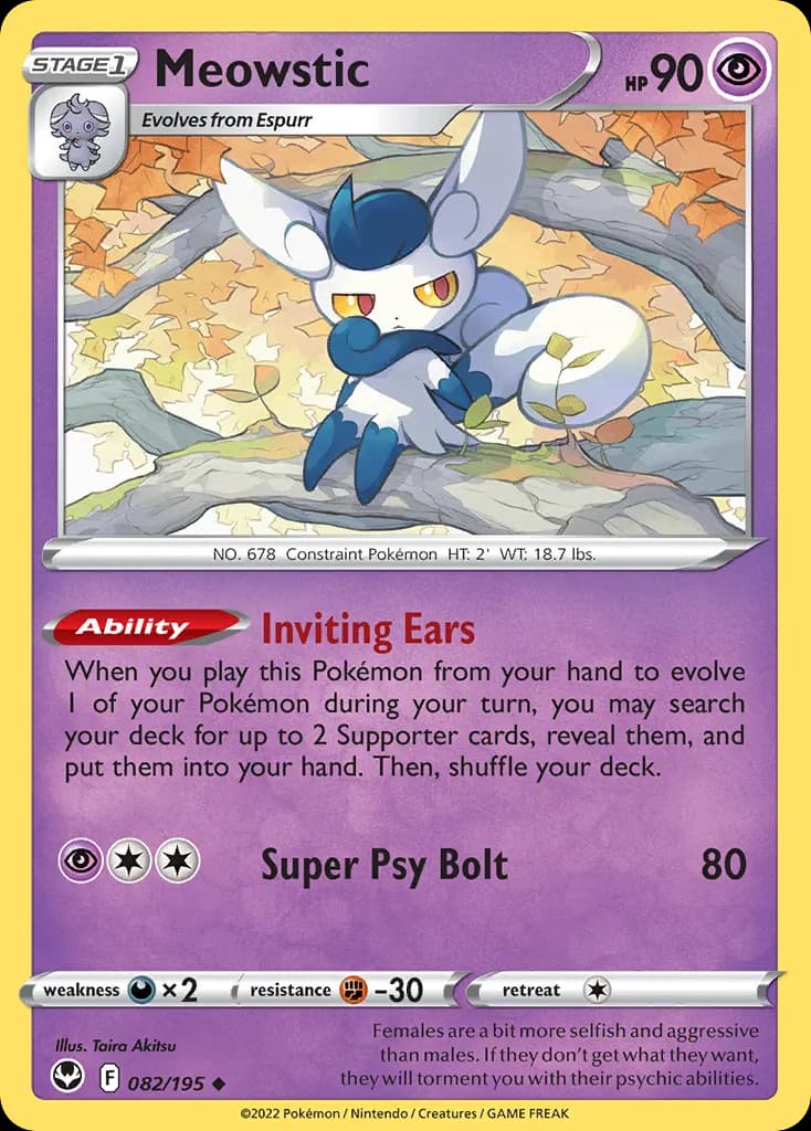 Meowstic — Silver Tempest 82 Pokémon card