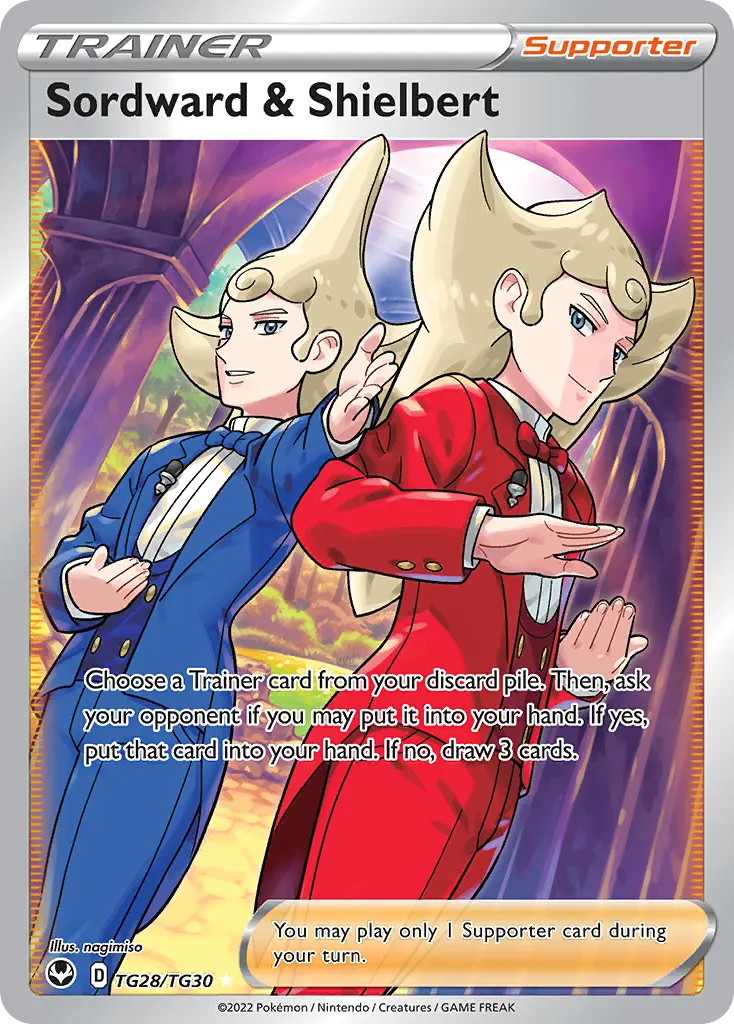 Schwerthold & Schildrich — Silberne Sturmwinde Trainer-Galerie TG28 German Pokémon card