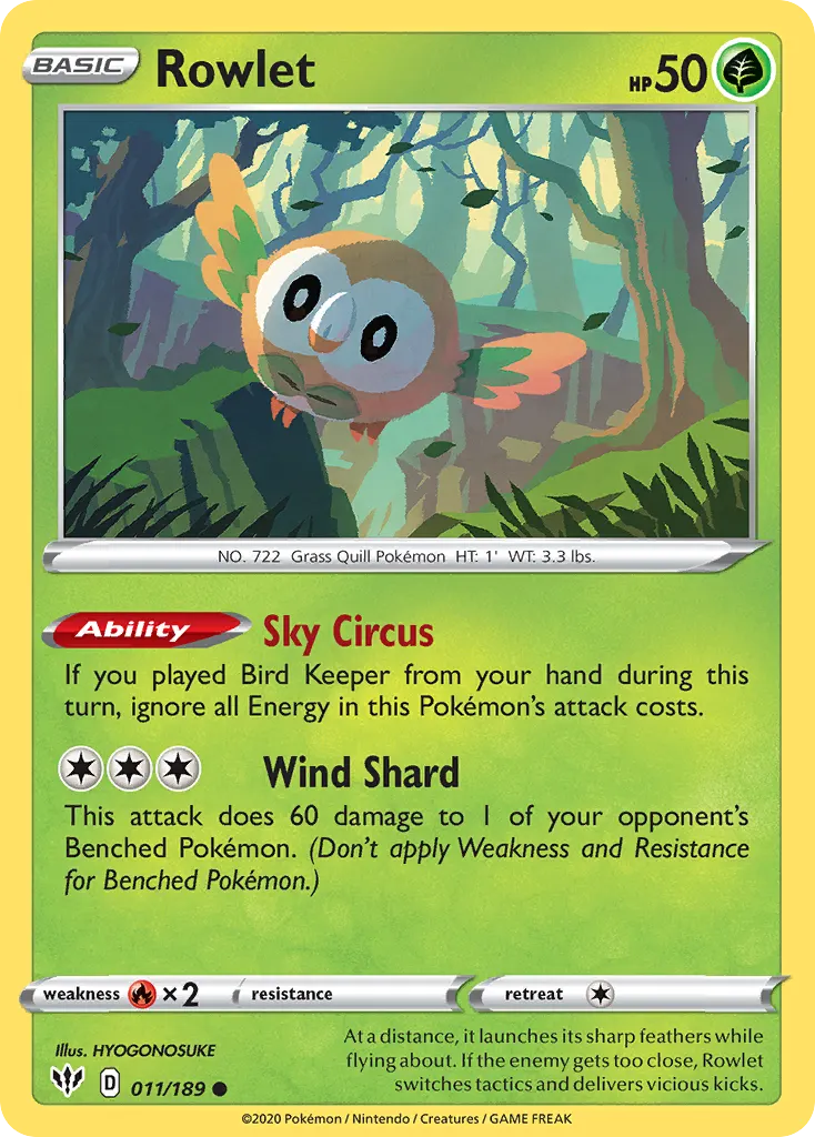 Rowlet — Darkness Ablaze 11 Pokémon card