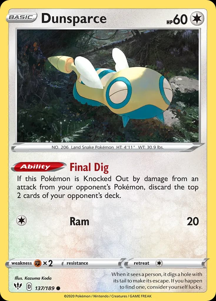 Dunsparce — Darkness Ablaze 137 Pokémon card