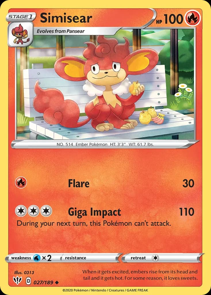 Simisear — Darkness Ablaze 27 Pokémon card