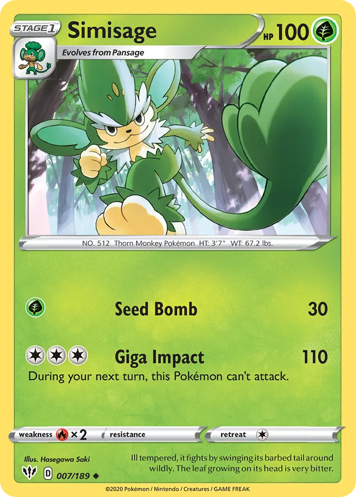Simisage — Darkness Ablaze 7 Pokémon card