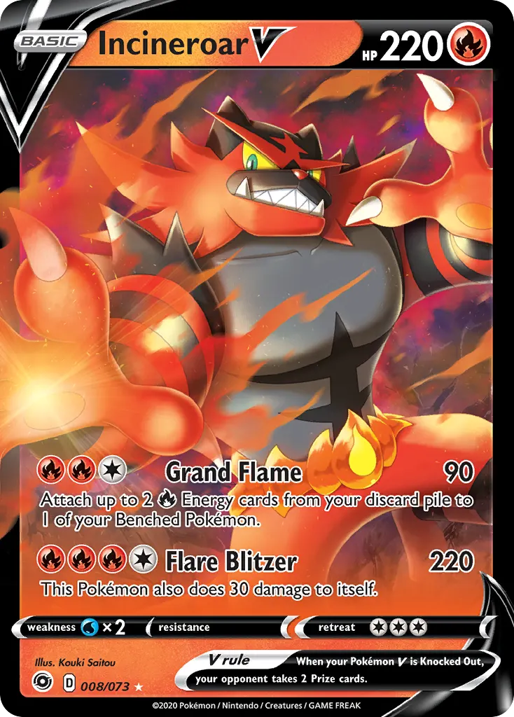 Incineroar V — Champion's Path 8 Pokémon card