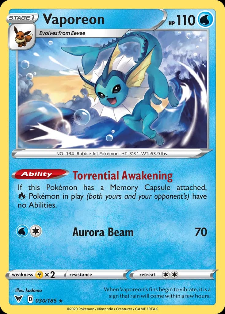 Vaporeon — Vivid Voltage 30 Pokémon card