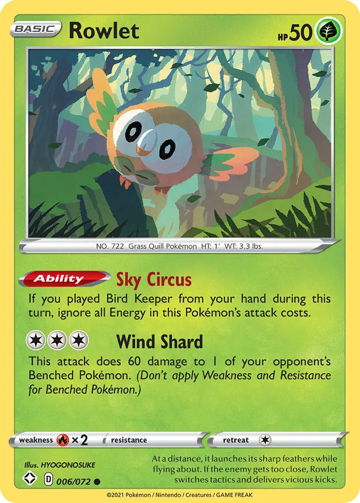 Rowlet — Shining Fates 6 Pokémon card