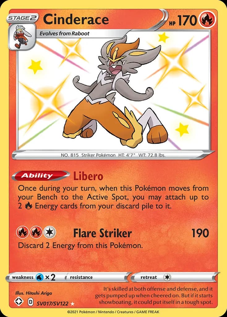 Cinderace — Destinos Brillantes Tesoro Brillante SV017 Spanish Pokémon card