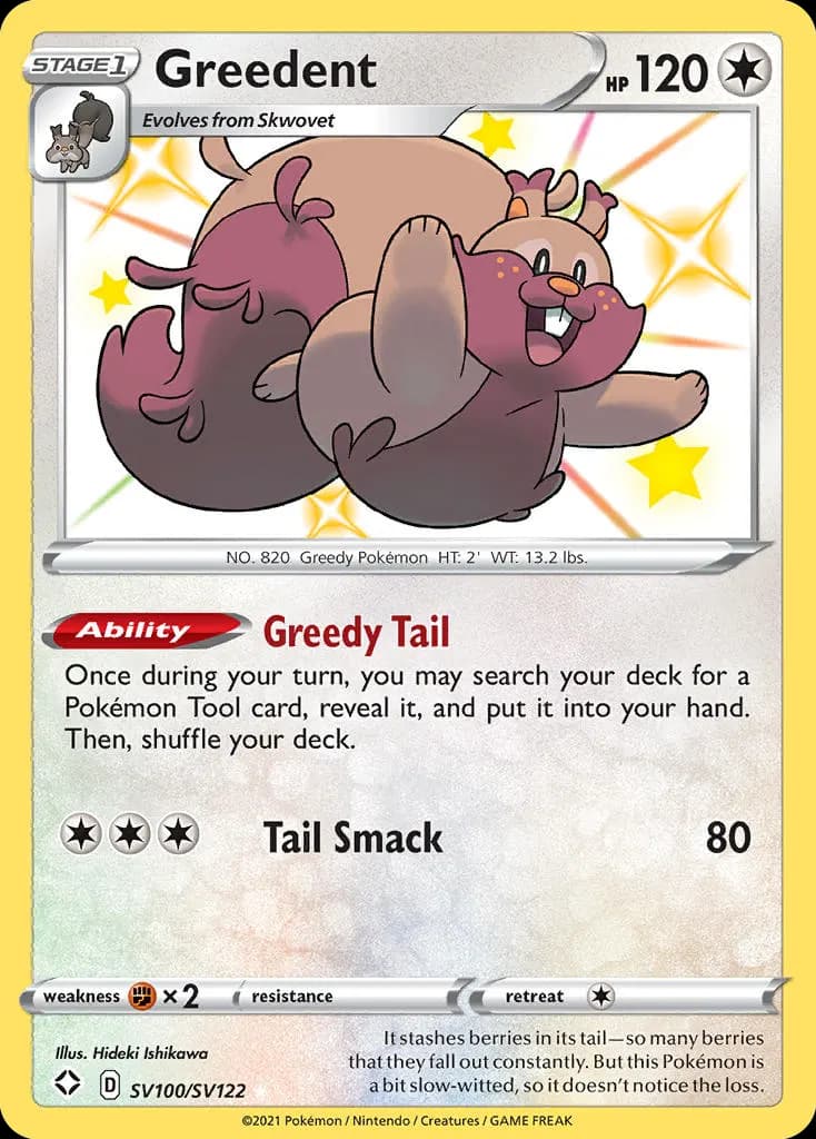 Greedent — Destinos Brillantes Tesoro Brillante SV100 Spanish Pokémon card