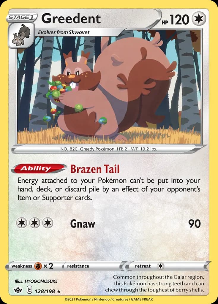 Greedent — Chilling Reign 128 Pokémon card